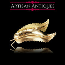 Load image into Gallery viewer, Vintage 18K Gold Feather Brooch with Twin Textured Design