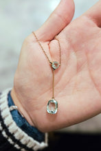 Load image into Gallery viewer, Antique Edwardian Aquamarine Necklace Lavalier Double Drop Design 9ct Gold - c.1900
