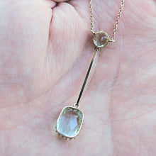 Load image into Gallery viewer, Antique Edwardian Aquamarine Necklace Lavalier Double Drop Design 9ct Gold - c.1900