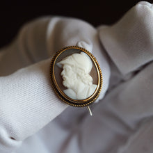 Load image into Gallery viewer, Antique Victorian 15ct Gold Carved Shell Cameo Brooch with "Menelaus" Head Greek Mythology - c.1880