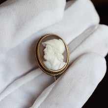 Load image into Gallery viewer, Antique Victorian 15ct Gold Carved Shell Cameo Brooch with "Menelaus" Head Greek Mythology - c.1880