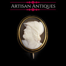 Load image into Gallery viewer, Antique Victorian 15ct Gold Carved Shell Cameo Brooch with "Menelaus" Head Greek Mythology - c.1880