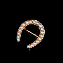 Load image into Gallery viewer, Antique Victorian 14ct Gold Horseshoe Pearl Brooch/Pin - c.1860