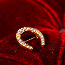Load image into Gallery viewer, Antique Victorian 14ct Gold Horseshoe Pearl Brooch/Pin - c.1860