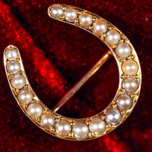Load image into Gallery viewer, Antique Victorian 14ct Gold Horseshoe Pearl Brooch/Pin - c.1860