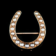 Load image into Gallery viewer, Antique Victorian 14ct Gold Horseshoe Pearl Brooch/Pin - c.1860