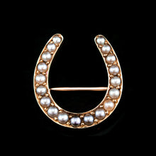 Load image into Gallery viewer, Antique Victorian 14ct Gold Horseshoe Pearl Brooch/Pin - c.1860