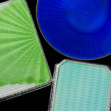 Load image into Gallery viewer, Art Deco Sterling Silver Cigarette Case with Green Enamel Guilloche Sunburst Ray - Joseph Gloster 1936