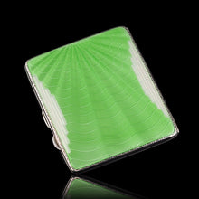 Load image into Gallery viewer, Art Deco Sterling Silver Cigarette Case with Green Enamel Guilloche Sunburst Ray - Joseph Gloster 1936