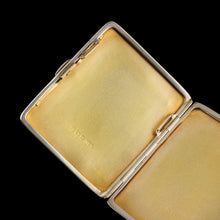 Load image into Gallery viewer, Art Deco Sterling Silver Cigarette Case with Green Enamel Guilloche Sunburst Ray - Joseph Gloster 1936