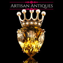 Load image into Gallery viewer, A Citrine & Pearl 14ct Gold Heart Coronet Crown Brooch/Pendant Necklace