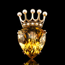 Load image into Gallery viewer, A Citrine & Pearl 14ct Gold Heart Coronet Crown Brooch/Pendant Necklace