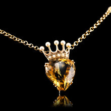 Load image into Gallery viewer, A Citrine & Pearl 14ct Gold Heart Coronet Crown Brooch/Pendant Necklace