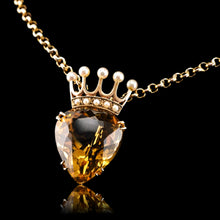 Load image into Gallery viewer, A Citrine & Pearl 14ct Gold Heart Coronet Crown Brooch/Pendant Necklace