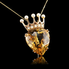 Load image into Gallery viewer, A Citrine & Pearl 14ct Gold Heart Coronet Crown Brooch/Pendant Necklace