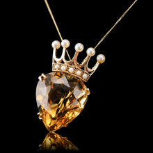 Load image into Gallery viewer, A Citrine & Pearl 14ct Gold Heart Coronet Crown Brooch/Pendant Necklace