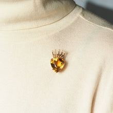 Load image into Gallery viewer, A Citrine & Pearl 14ct Gold Heart Coronet Crown Brooch/Pendant Necklace