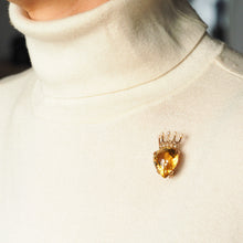 Load image into Gallery viewer, A Citrine & Pearl 14ct Gold Heart Coronet Crown Brooch/Pendant Necklace
