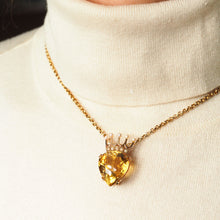 Load image into Gallery viewer, A Citrine & Pearl 14ct Gold Heart Coronet Crown Brooch/Pendant Necklace