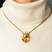 Load image into Gallery viewer, A Citrine & Pearl 14ct Gold Heart Coronet Crown Brooch/Pendant Necklace