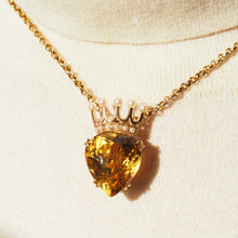 Load image into Gallery viewer, A Citrine & Pearl 14ct Gold Heart Coronet Crown Brooch/Pendant Necklace