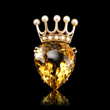 Load image into Gallery viewer, A Citrine & Pearl 14ct Gold Heart Coronet Crown Brooch/Pendant Necklace