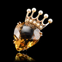 Load image into Gallery viewer, A Citrine & Pearl 14ct Gold Heart Coronet Crown Brooch/Pendant Necklace