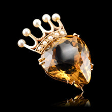 Load image into Gallery viewer, A Citrine & Pearl 14ct Gold Heart Coronet Crown Brooch/Pendant Necklace