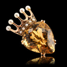 Load image into Gallery viewer, A Citrine & Pearl 14ct Gold Heart Coronet Crown Brooch/Pendant Necklace
