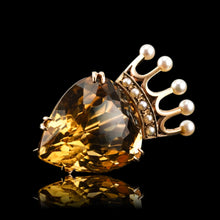 Load image into Gallery viewer, A Citrine & Pearl 14ct Gold Heart Coronet Crown Brooch/Pendant Necklace