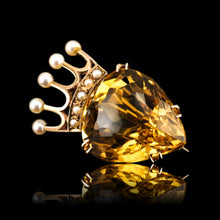 Load image into Gallery viewer, A Citrine & Pearl 14ct Gold Heart Coronet Crown Brooch/Pendant Necklace