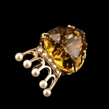 Load image into Gallery viewer, A Citrine & Pearl 14ct Gold Heart Coronet Crown Brooch/Pendant Necklace
