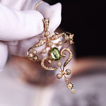Load image into Gallery viewer, Antique Edwardian 15ct Gold Peridot & Pearl Necklace/Pendant - c.1910