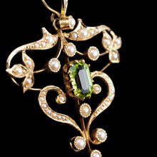 Load image into Gallery viewer, Antique Edwardian 15ct Gold Peridot & Pearl Necklace/Pendant - c.1910