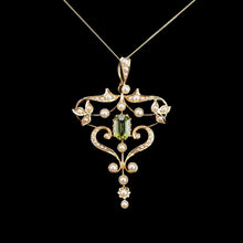 Load image into Gallery viewer, Antique Edwardian 15ct Gold Peridot & Pearl Necklace/Pendant - c.1910