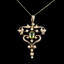 Load image into Gallery viewer, Antique Edwardian 15ct Gold Peridot & Pearl Necklace/Pendant - c.1910