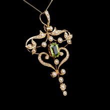 Load image into Gallery viewer, Antique Edwardian 15ct Gold Peridot & Pearl Necklace/Pendant - c.1910