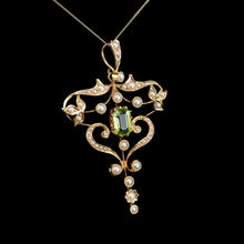 Load image into Gallery viewer, Antique Edwardian 15ct Gold Peridot & Pearl Necklace/Pendant - c.1910