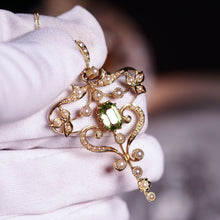 Load image into Gallery viewer, Antique Edwardian 15ct Gold Peridot & Pearl Necklace/Pendant - c.1910