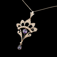Load image into Gallery viewer, Antique Edwardian Amethyst Necklace with Seed Pearls 9ct Gold - c.1900s