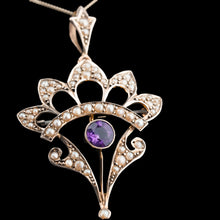 Load image into Gallery viewer, Antique Edwardian Amethyst Necklace with Seed Pearls 9ct Gold - c.1900s