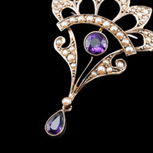 Load image into Gallery viewer, Antique Edwardian Amethyst Necklace with Seed Pearls 9ct Gold - c.1900s