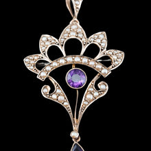 Load image into Gallery viewer, Antique Edwardian Amethyst Necklace with Seed Pearls 9ct Gold - c.1900s