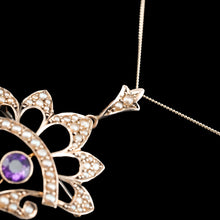 Load image into Gallery viewer, Antique Edwardian Amethyst Necklace with Seed Pearls 9ct Gold - c.1900s