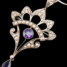 Load image into Gallery viewer, Antique Edwardian Amethyst Necklace with Seed Pearls 9ct Gold - c.1900s