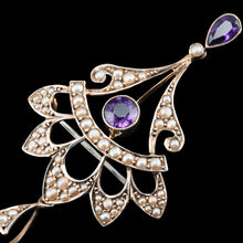 Load image into Gallery viewer, Antique Edwardian Amethyst Necklace with Seed Pearls 9ct Gold - c.1900s