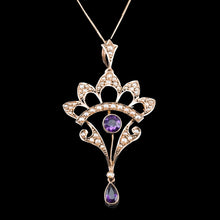Load image into Gallery viewer, Antique Edwardian Amethyst Necklace with Seed Pearls 9ct Gold - c.1900s