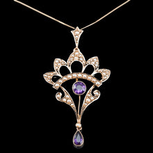 Load image into Gallery viewer, Antique Edwardian Amethyst Necklace with Seed Pearls 9ct Gold - c.1900s