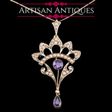 Load image into Gallery viewer, Antique Edwardian Amethyst Necklace with Seed Pearls 9ct Gold - c.1900s