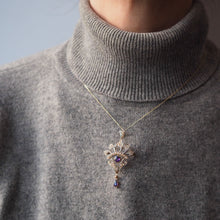 Load image into Gallery viewer, Antique Edwardian Amethyst Necklace with Seed Pearls 9ct Gold - c.1900s